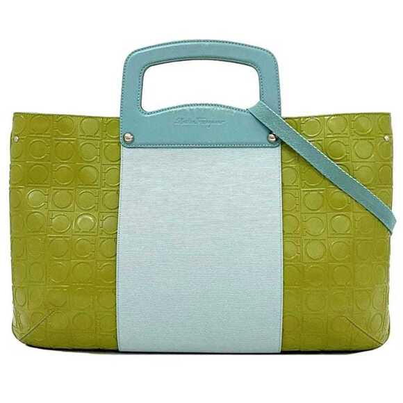 Salvatore Ferragamo 2way bag ec-21453 light blue green Gancini EZ-21 5369 han...